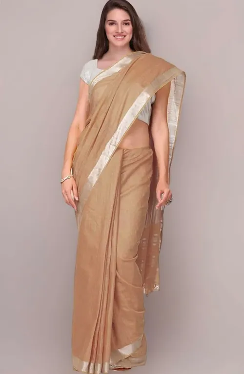 Lightweight Beige Linen Saree for Summer